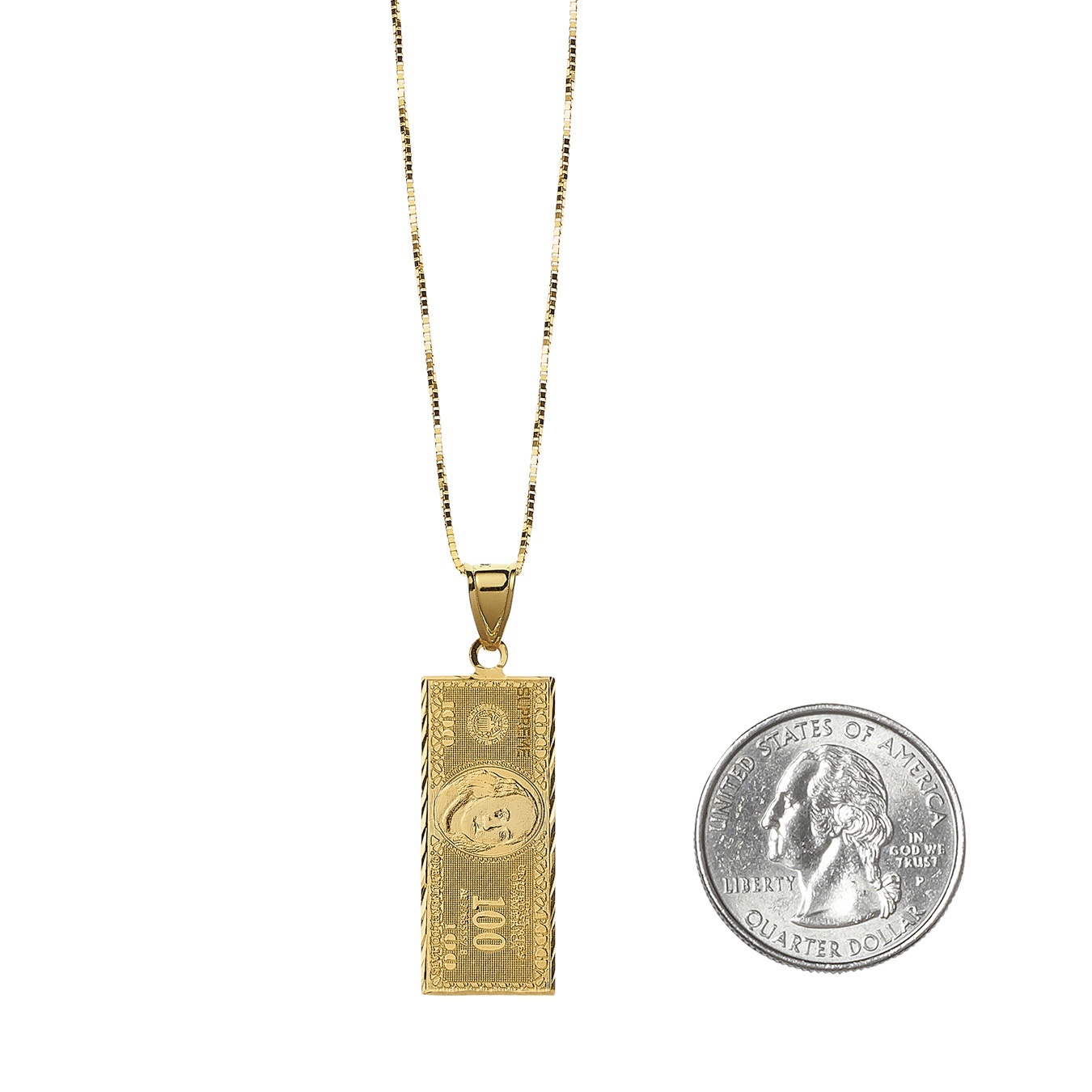 100 Dollar Bill Gold Pendant view 2